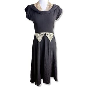 VINTAGE 1940s/50s POLLY BRIEF A-Line Dress with Lace and Rhinestones